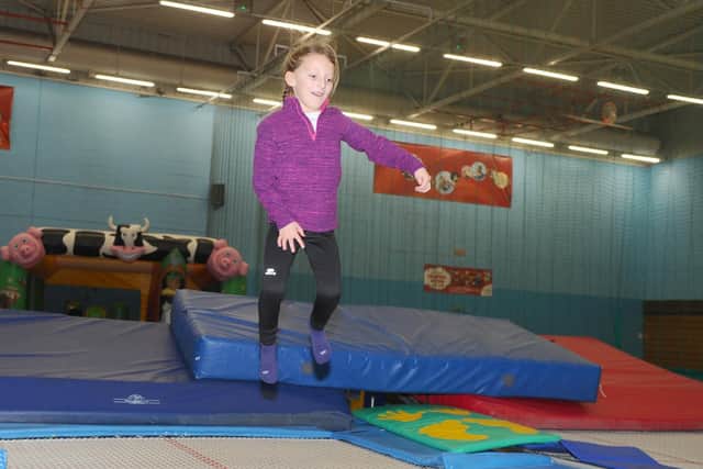 Children from Wallisdean Infant School in Fareham, had a go at a trampolining session in Fareham on Tuesday January 15, as part of Everyone Active Leisure Centre sponsoring a school each month.Pictured is: Lucy Haines.Picture: Sarah Standing (150119-6051)