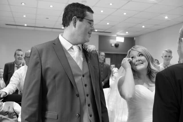 Matt and Lisa during the emotional ceremony. Picture: Carla Mortimer Photography