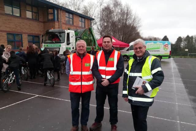 L to R - Mick Balch, managing director of L&S Waste Management, Matt Trace, marketing manager, and Tim Finch, health and safety lead at Oaklands Catholic School.