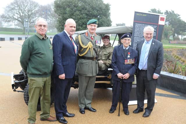 Len Stedall, Bob Gamble from Royal British Legion, General Sir Gordan Messenger, Staff Sargent Stephanie Cotterill, veteran John Jenkins and Cllr Gerald Vernon-Jackson
Picture: Habibur Rahman