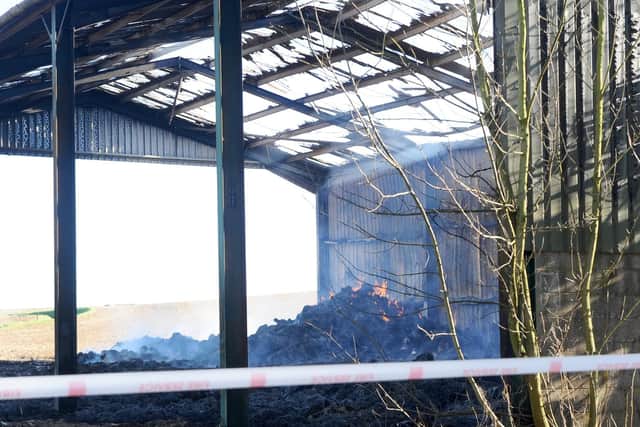 A fire at a barn in Spurlings Farm, Spurlings Road, Fareham, took place around 8pm on Wednesday January 16. Pictures taken at the scene on Thursday January 17. 

Picture: Sarah Standing (170119-6320)