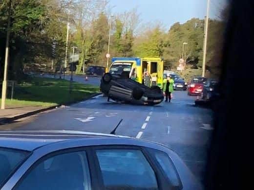 Picture from the scene of the crash on A27 in Fareham. Picture: Portchester fire station