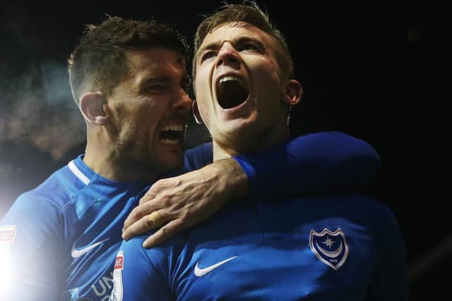 Pompey's David Wheeler celebrates his winner. Picture: Joe Pepler