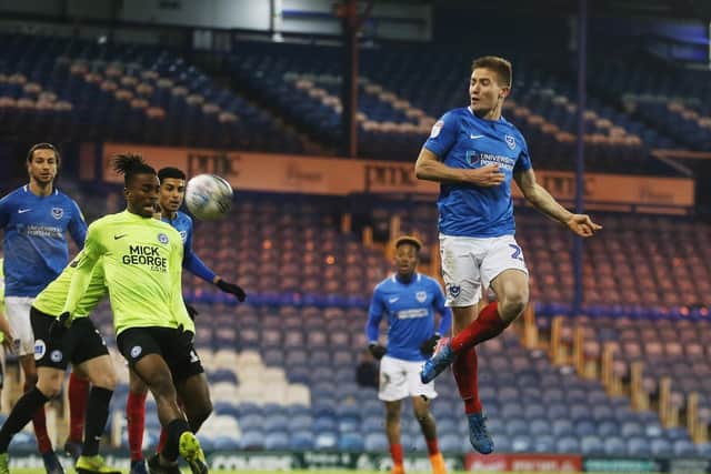 David Wheeler scores the winner against Peterborough at a sparse Fratton Park in the Checkatrade Trophy. Picture: Joe Pepler