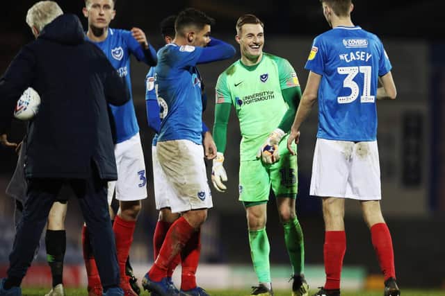 Pompey celebrate their win over Peterborough. Picture: Joe Pepler