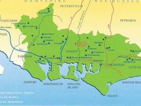 The area supplied by the Portsmouth Water extends through south east Hampshire and West Sussex, from the River Meon in the west, to the River Arun in the east, encompassing 868 sq km