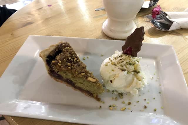 Pistachio cake at Cackleberrys