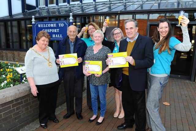 Back from left, Gail Stringer, senior manager, Alicia Drapier, advisor and Norma-Jane Beckwith, senior advisor from Quit4Life; front from left, mayor of Gosport Diane Furlong, Arthur Hagar, 90, Mathona Milton, 56, and Colin Taylor, 61, at the launch of the Quit4Life campaign in Gosport. Picture: Sarah Standing (180119-6373)