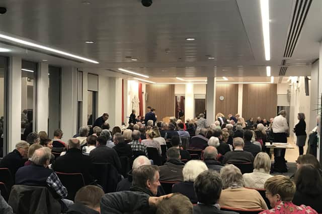 Scores of residents packed into the Public Service Plaza in Havant for last night;s vote on the Local Plan. Picture: Byron Melton