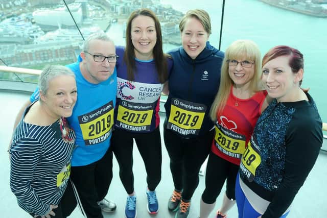 Lisa Dunkley, far left, at the launch of the 2019 Great South Run with prospective runners Cheryl Skedgel-Hill, Geoff Rees, Ellie-Mae Carter, double winter Olympic gold medallist Lizzy Yarnold and Dawn Dunsterville. Picture: Sarah Standing (310119-7842)