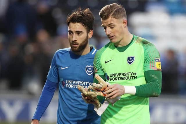 Ben Close and Craig MacGillivray at the final whistle yesterday. Picture: Joe Pepler