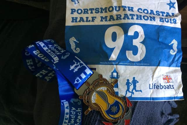 The Portsmouth Coastal Half Marathon race medal for the 10th anniversary edition