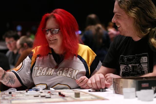 Kat Demeanour and Rob Lacey at the Retro Games Festival, Portsmouth Guildhall.      Picture: Chris Moorhouse        (020219-32)