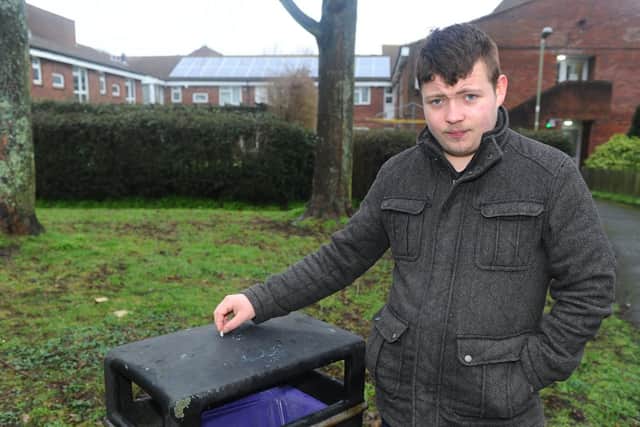 Jordon Green, 19, from Crookhorn, who was given an on-the-spot 80 fine after a cigarette butt was blown out of rubbish bin  
Picture: Sarah Standing (050219-8458)