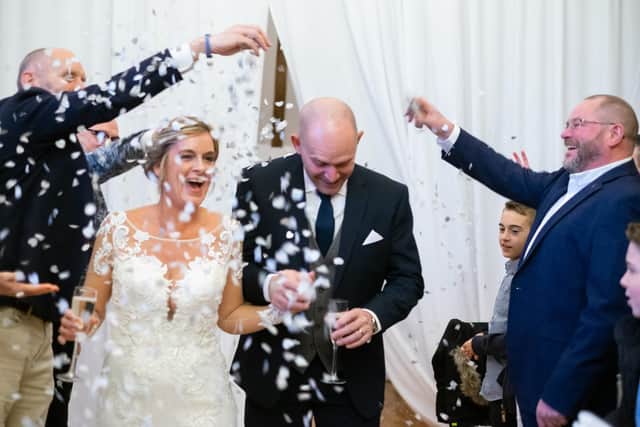 Mr and Mrs Gower smile on their wedding day.