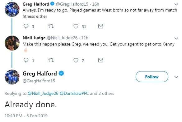 Greg Halford's conversation on Twitter with Pompey fans. Picture: Twitter