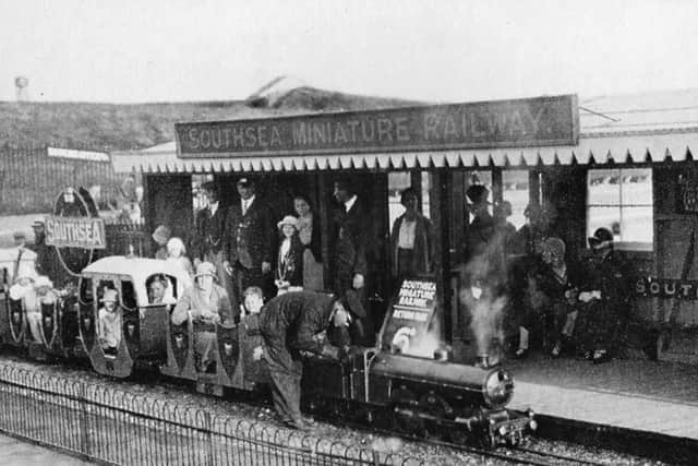 The station for the Southsea Miniature Railway. Notice all the officials dressed in railway uniform. Marvellous.