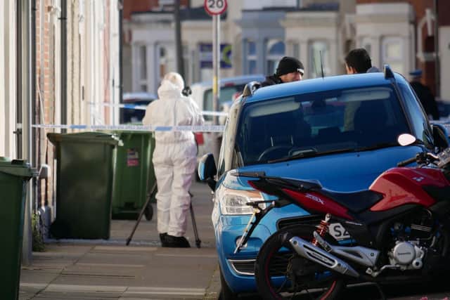 Police in Hudson Road, Somers Town after the shooting. Picture: Habibur Rahman