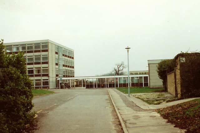 The entrance drive to the former boys school, Oak Park, in Havant. One the right is the bicycle shed.