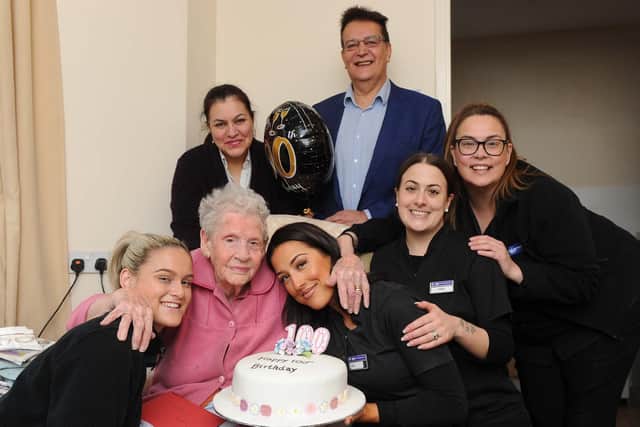 Dorothy Aslett has been a Lalys customer for 40 years, since the store opened. Lalys Staff are are celebrating at her home opposite Laly's in Kingston Road, Portsmouth.
Pictured: Dorothy Aslett celebrating with Laly's staff, Dolly-May Fry, Lola Thomson, Toni Greenham, Lynsey O'Connell, Pushinder and Baldev Laly.
Picture : Habibur Rahman