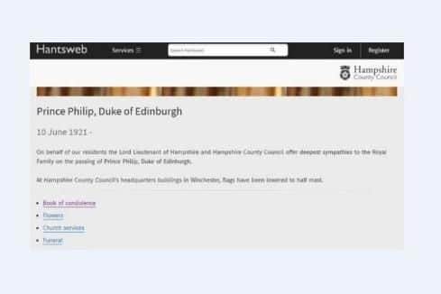 Hampshire County Council website wrongly announces Prince Philip's death