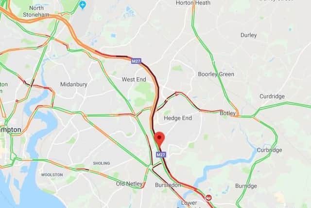 This is the traffic on M27 at 3.15pm following earlier crash. Picture: Google Maps