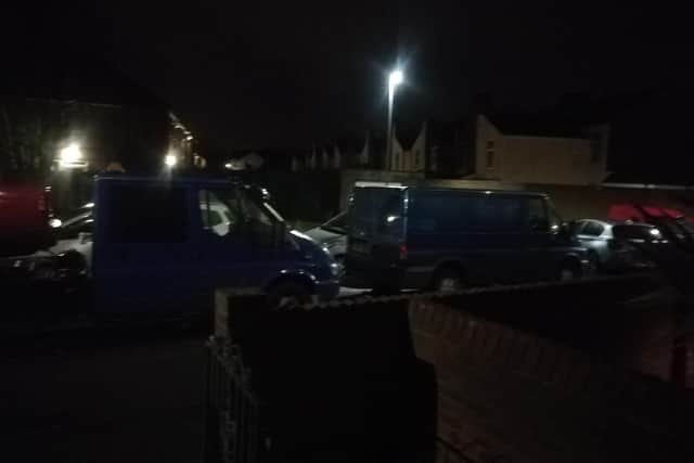 Vehicles parked on the pavement outside Mr Davison's house.