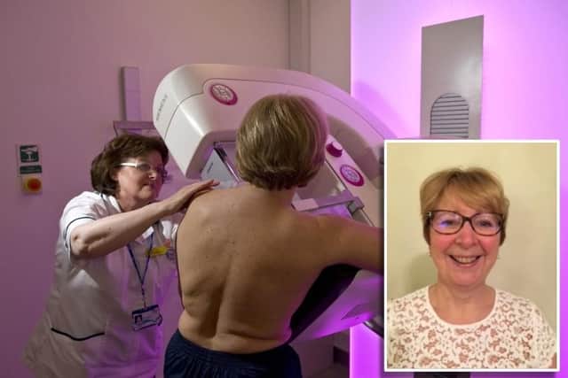 Mandy Allen, inset, and a mammogram