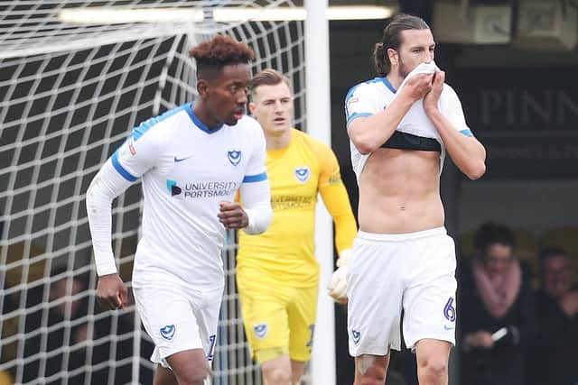 Pompey look dejected after throwing away a three-goal lead at Southend. Pictutre: Joe Pepler