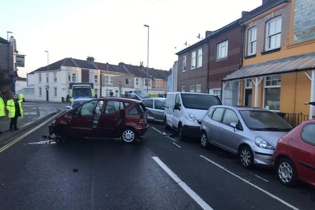 The crash took place in Stamshaw Road on February 17. Picture: @HantsPolRoads