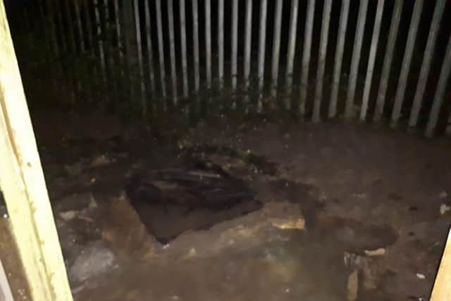 The manhole from which the floodwater and sewage is believed to have leaked.
