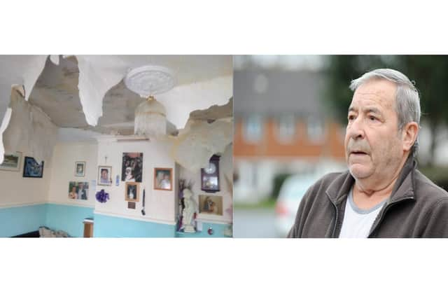 Raymond Branson, right, and the damage to his home after the flood. Picture: Sarah Standing