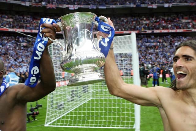 Portsmouth celebrate winning the FA Cup - with the FA Cup - Pedro Mendes and Lassana Diarra