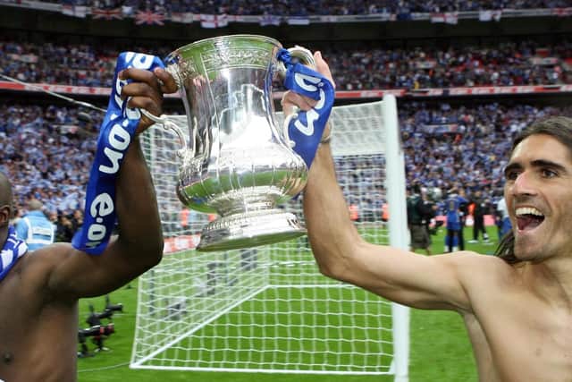 Portsmouth celebrate winning the FA Cup -  with the FA Cup -  Pedro Mendes and Lassana Diarra