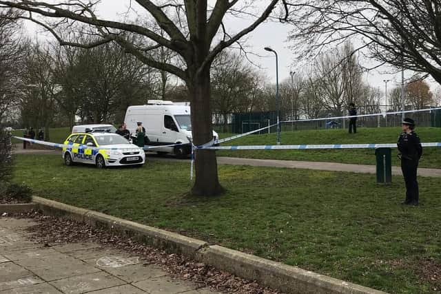 A police officer was stabbed in the back at Stamshaw Park near Newcomen Road in Portsmouth on February 21 at 12.15pm. Pictured: Stamshaw Park. Picture: Sarah Standing