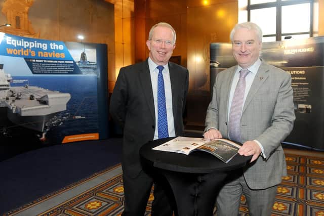 Maritime leaders from across the UK have descended upon Portsmouth to find out how the nation's shipbuilding industry is doing.
Pictured is: Brian Johnson, board member of the Solent Local Enterprise Partnership, with Councillor Gerald Vernon-Jackson, leader of Portsmouth City Council.
Picture: Sarah Standing (210219-9799)