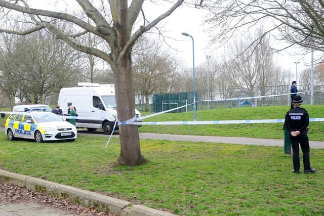 A police officer was stabbed in the back at Stamshaw Park near Newcomen Road in Portsmouth, on Thursday, February 21 at 12.15pm. Picture: Sarah Standing (210219-9850)