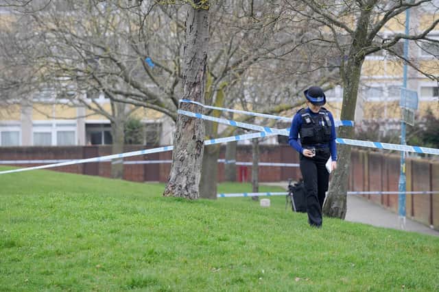 A police officer was stabbed in the back at Stamshaw Park near Newcomen Road in Portsmouth, on Thursday, February 21 at 12.15pm.
Picture: Sarah Standing (210219-1656)
