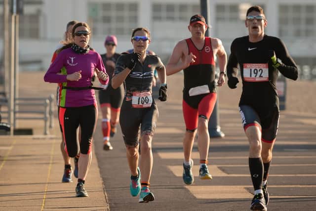 Sharn Hooper, number 100, set a quick pace on the first run with Esther Wiley, left. Picture: Keith Woodland (240219-54)