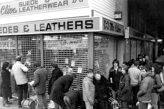 Queues outside the Mr Clive shop in the Tricorn, 1983