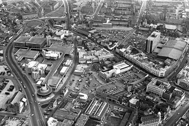 Aerial photo of Portsmouth showing the Tricorn in 1969