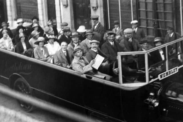 Pompey fans head to Wembley by bus for either the 1929 or 1934 FA cup final. With the girls wearing their best hats and the men with neckwear.