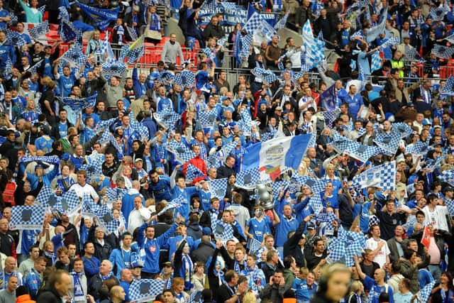 Portsmouth fans pack into Wembley stadium for the 2008 FA Cup Final against Cardiff City.