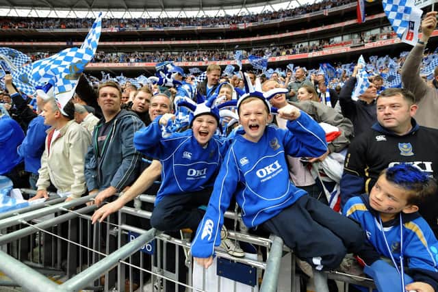 Young Pompey fans inside celebrate during the 2008 Fa Cup final at Wembley.