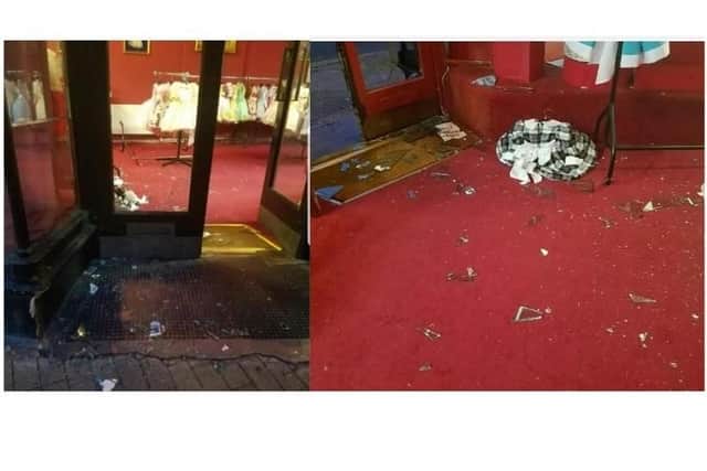 The damage caused after thieves broke into Chantelle Originals in Southsea and stole fourteen dresses