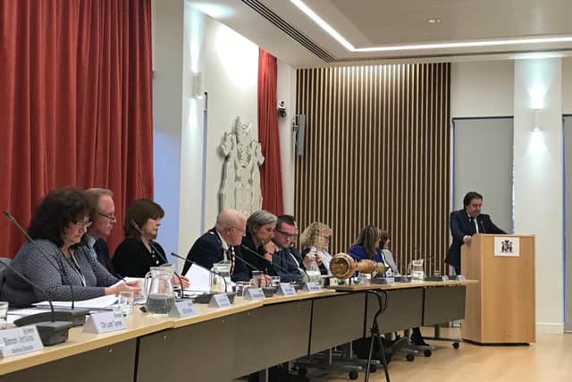 Councillor Tim Pike, Havant Borough Council's deputy leader and cabinet lead for finance and regeneration, speaks about the authority's budget for 2019/20 at a meeting on Wednesday, February 27. Picture: Byron Melton