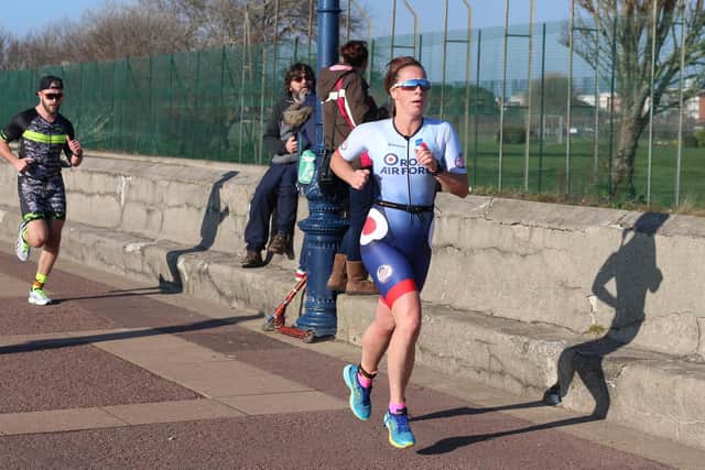 Lynsey Carveth - first lady. Portsmouth Duathlon Series race one. Picture: David Brawn