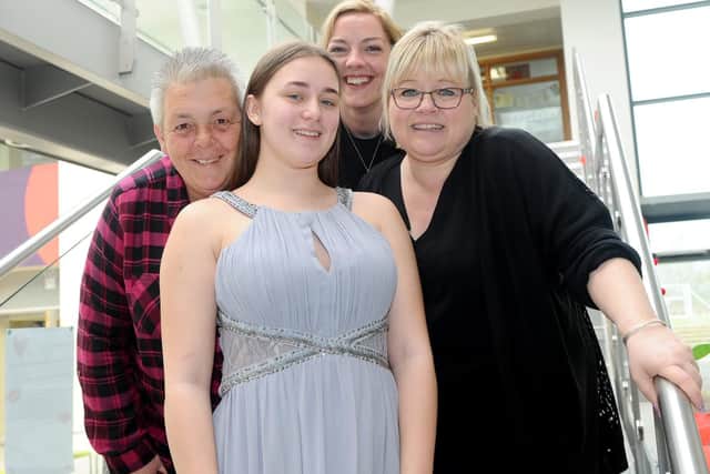 From left, Michelle Smith, who is a key worker and in charge of the Parent Teacher Association, Alexia Davies, 15, assistant headteacher Natasha Pinwill and head of Years 7 and 8 Wendi Goodwin Picture: Sarah Standing (280219-328)