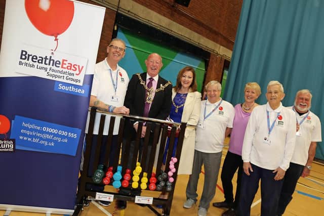From left, Paul Lipscombe, the former Lord Mayor of Portsmouth Councillor Ken Ellcome, former Lady Mayoress Jo Ellcome, Arthur Harmer, Councillor Linda Symes and representatives from Breathe Easy. Picture: BH Live