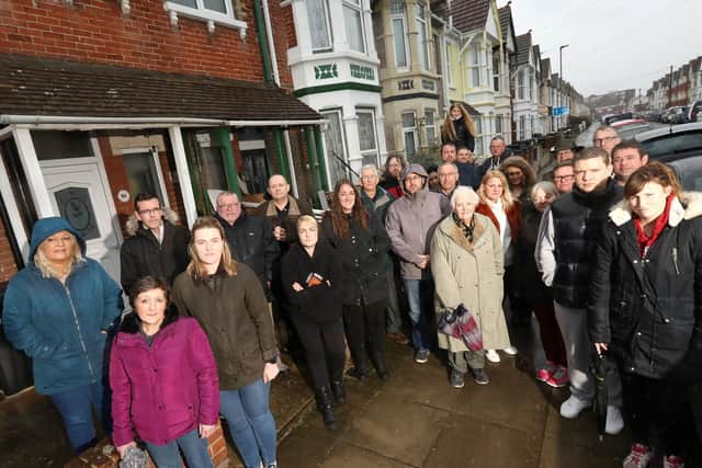 Residents outside 82 Wadham Road, North End which is to be considered for conversion to a house of multiple occupation, including Rosie Mileham, second from left, front        Picture: Chris Moorhouse (030319-29)